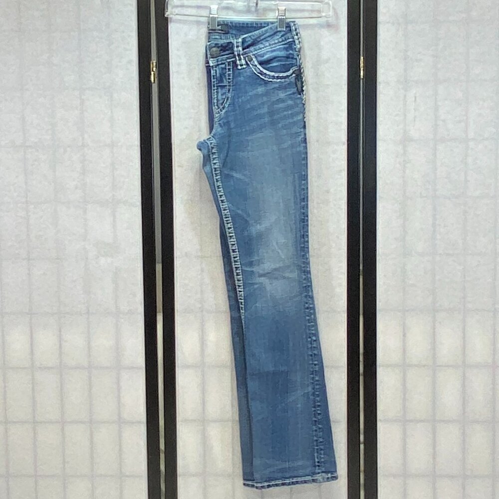 Silver Suki Faded Distressed Boot Cut Denim Jeans 27 Embroidered Jeweled - Picture 5 of 15